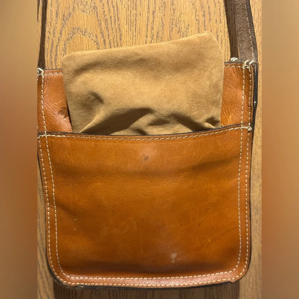 Patricia Nash Venezia Tan Leather Pouch Slim Crossbody Bag.